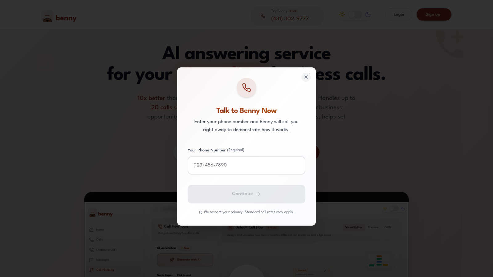 Ask Benny application interface and features