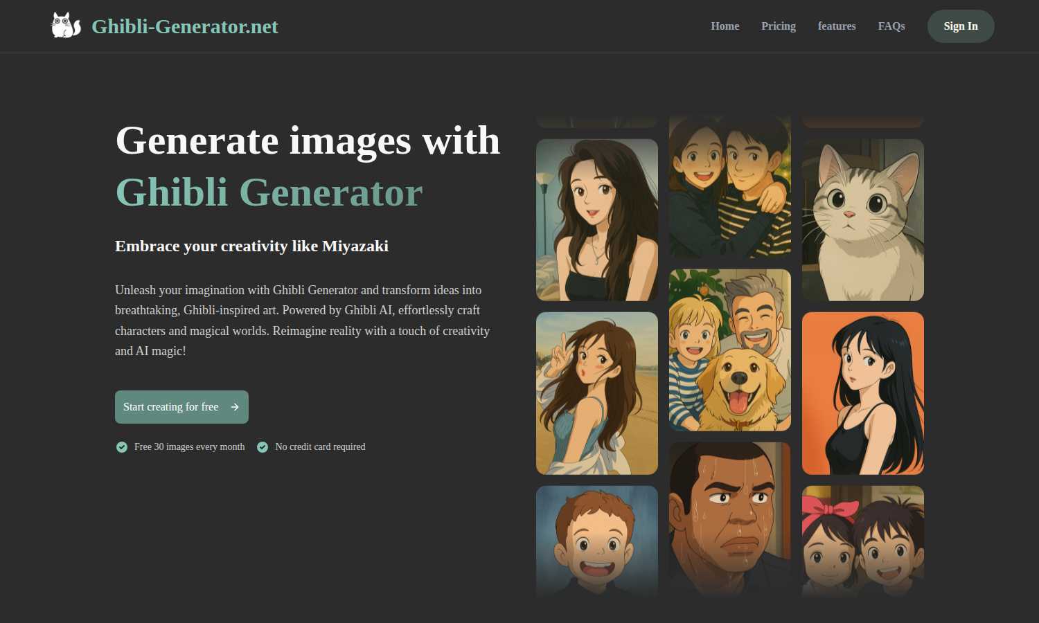 Ghibli Generator application interface and features