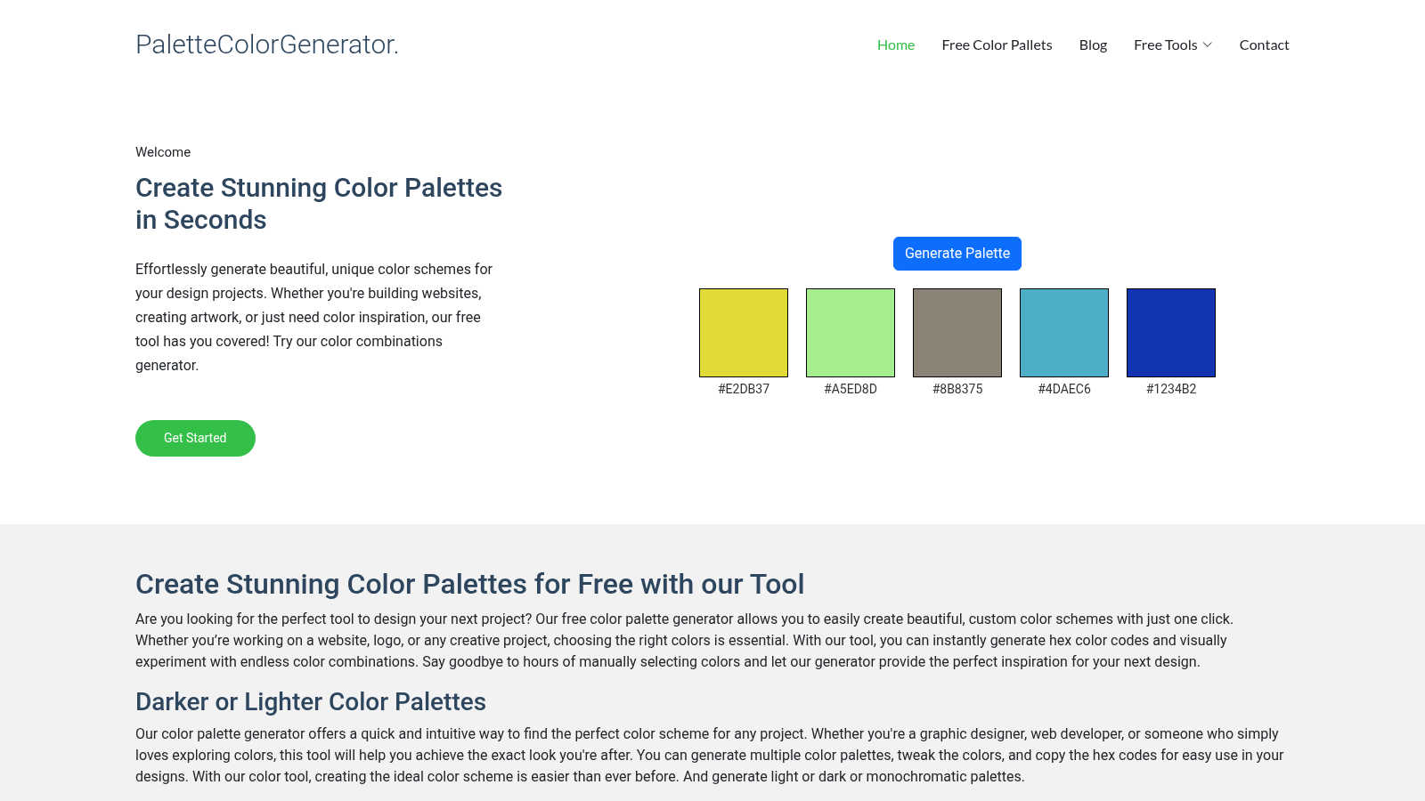 palettecolorgenerator.com application interface and features