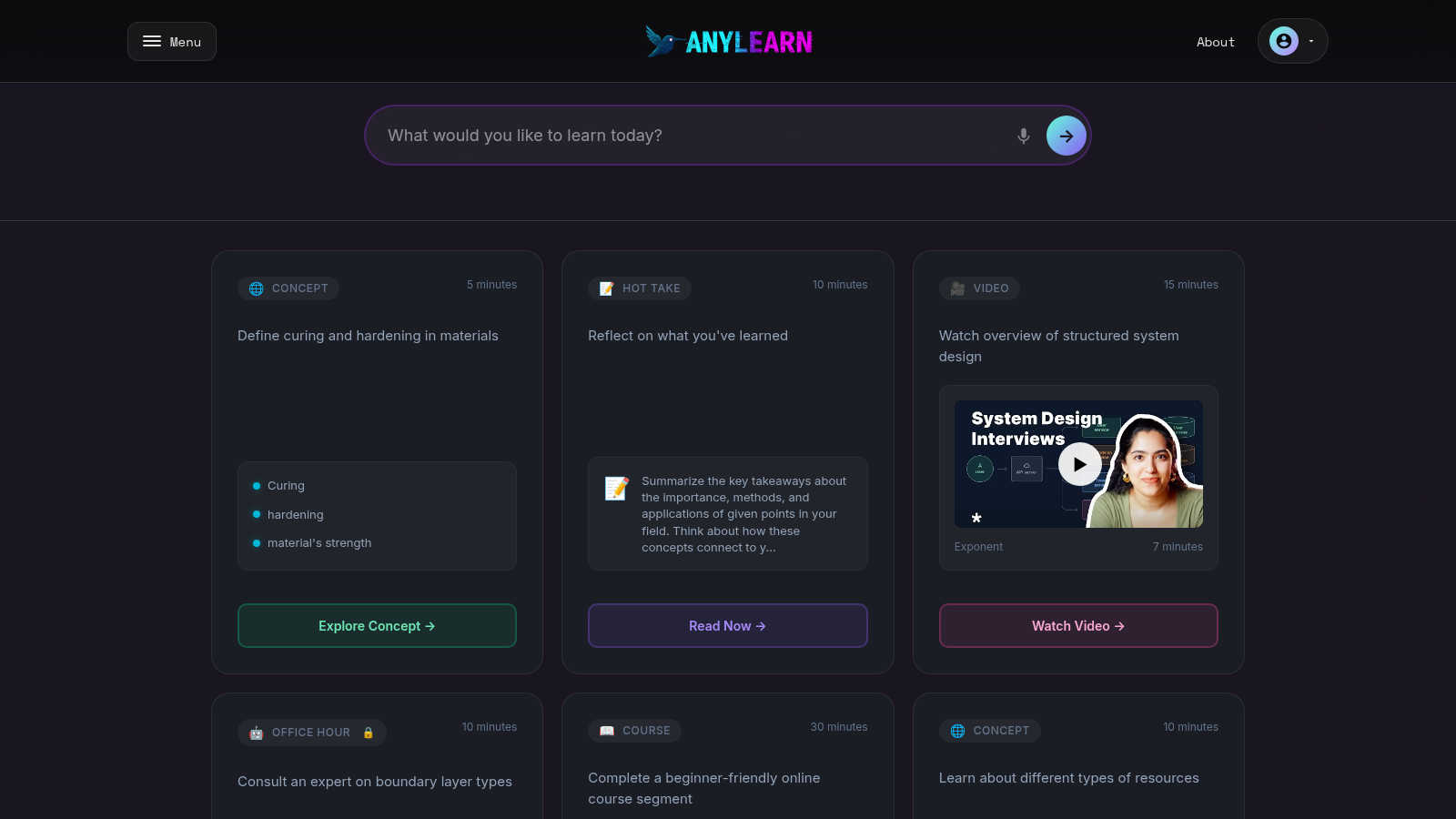 AnyLearn.ai application interface and features