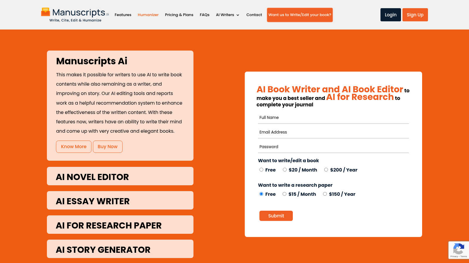 Manuscripts.ai application interface and features
