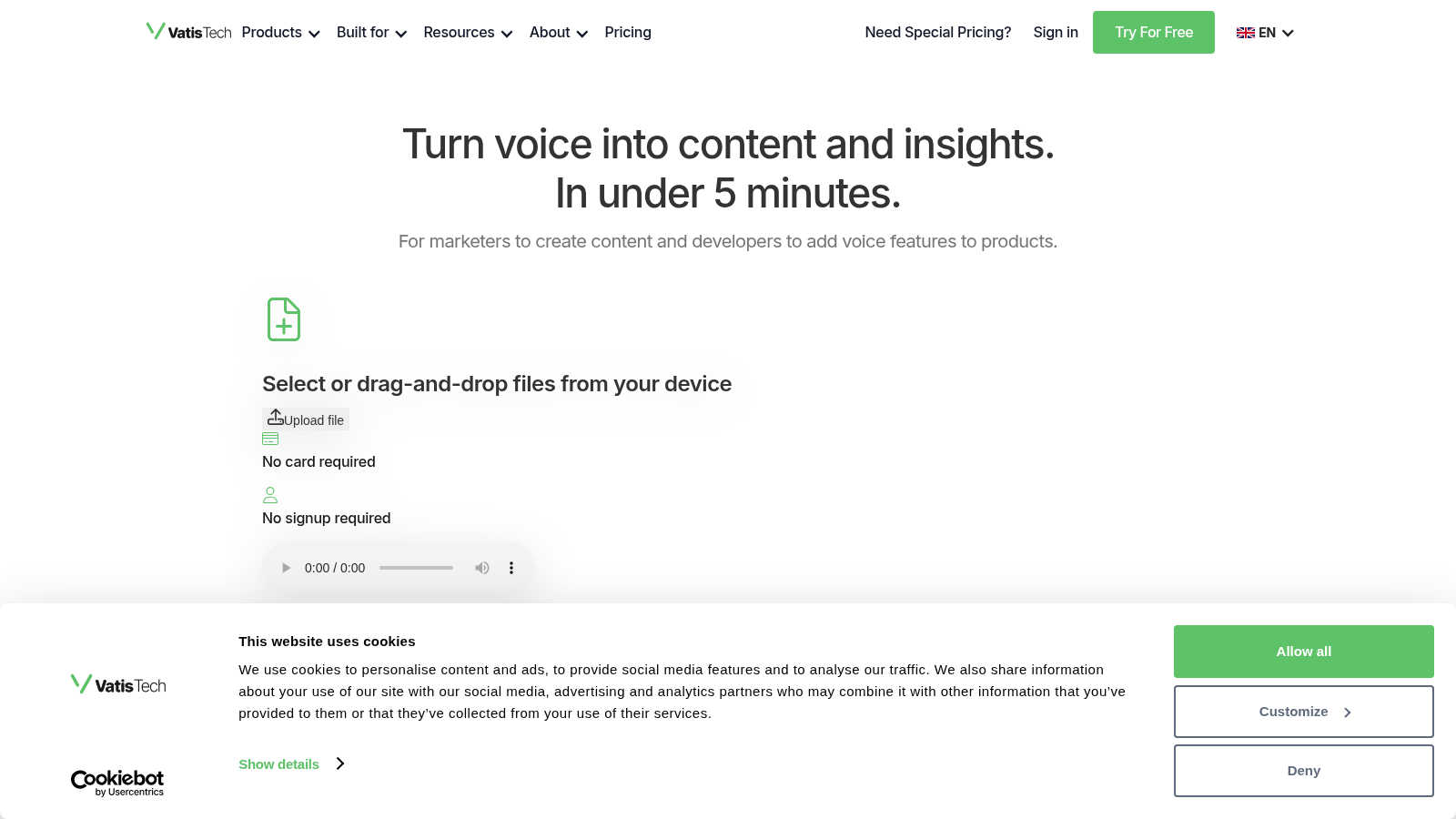 Vatis Tech application interface and features