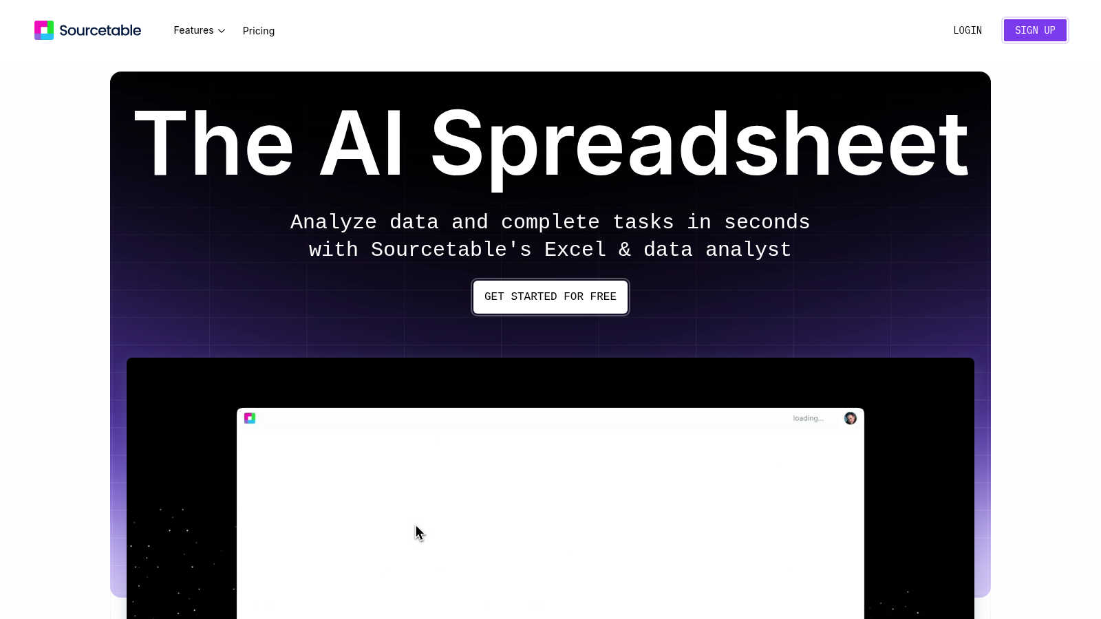 Sourcetable — AI spreadsheet & data analyst application interface and features