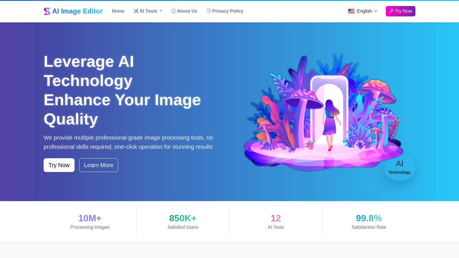 AI Image Editor application interface and features