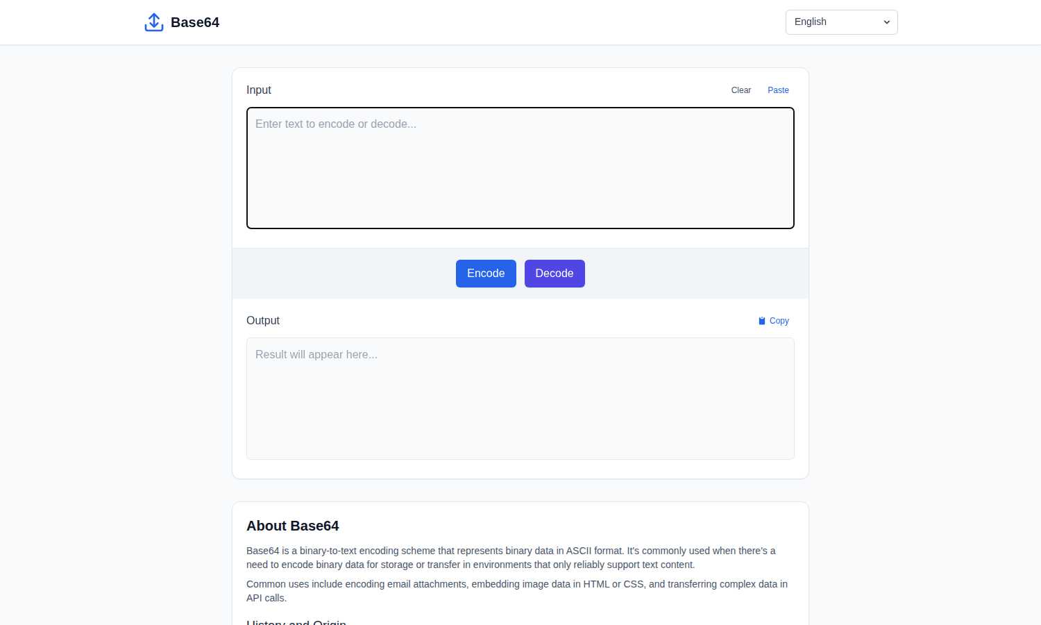base64 application interface and features