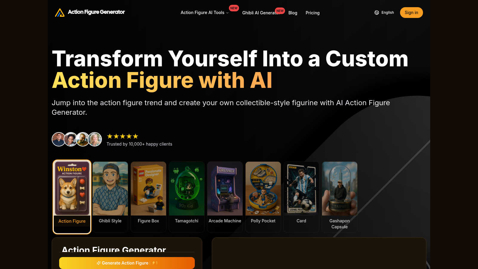 Action Figure Generator application interface and features