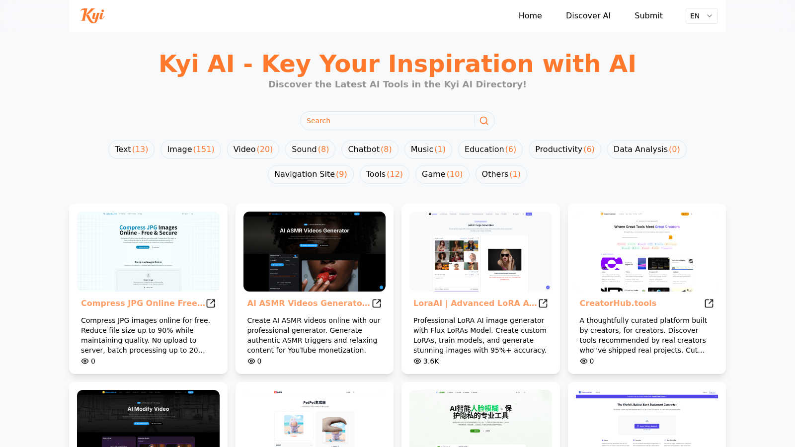 Kyi AI Directory application interface and features