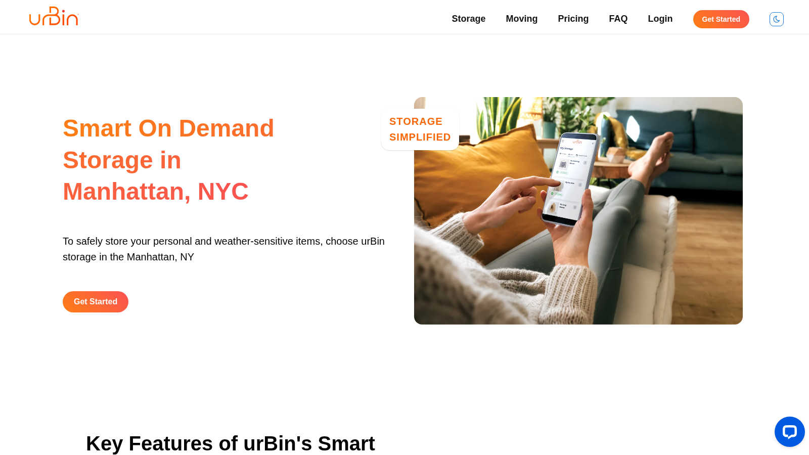 urbin Storage-Manhattan, NYC application interface and features