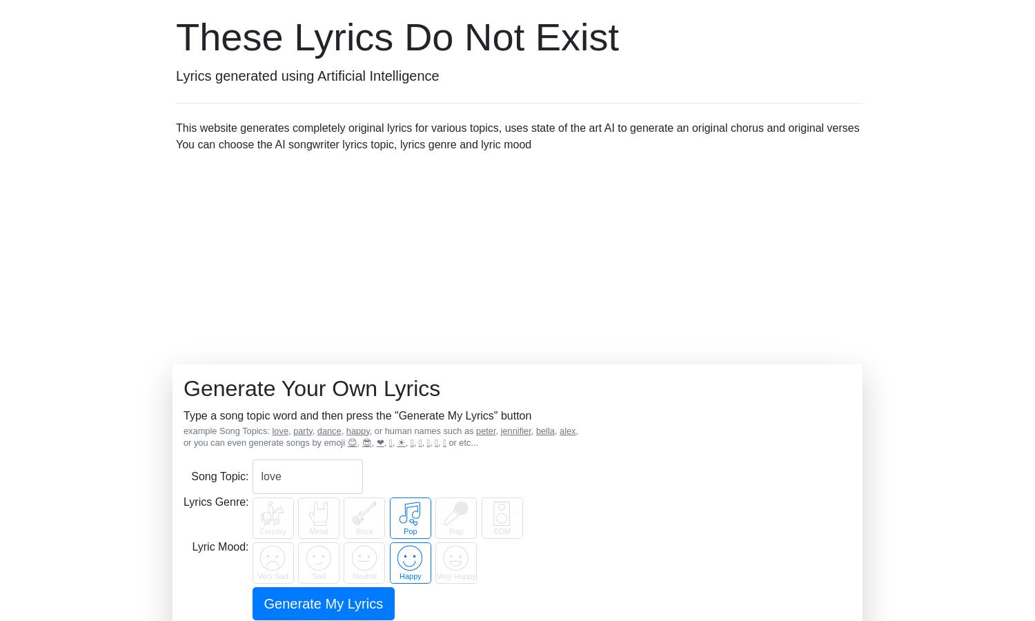 AI Lyrics Generator Website