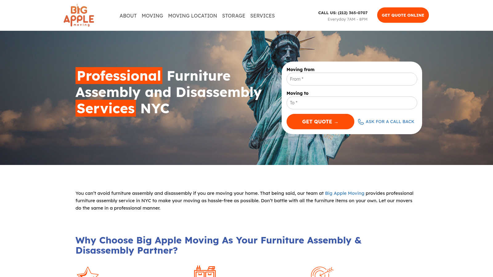 Big Apple Moving application interface and features