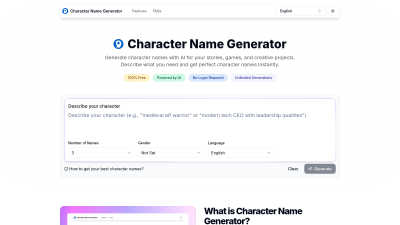 Character Name Generator - AI tool for Content Creation