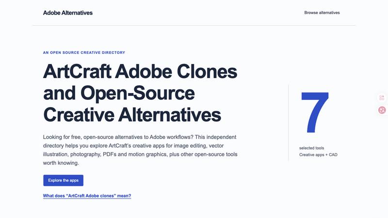 Adobe Alternatives application interface and features