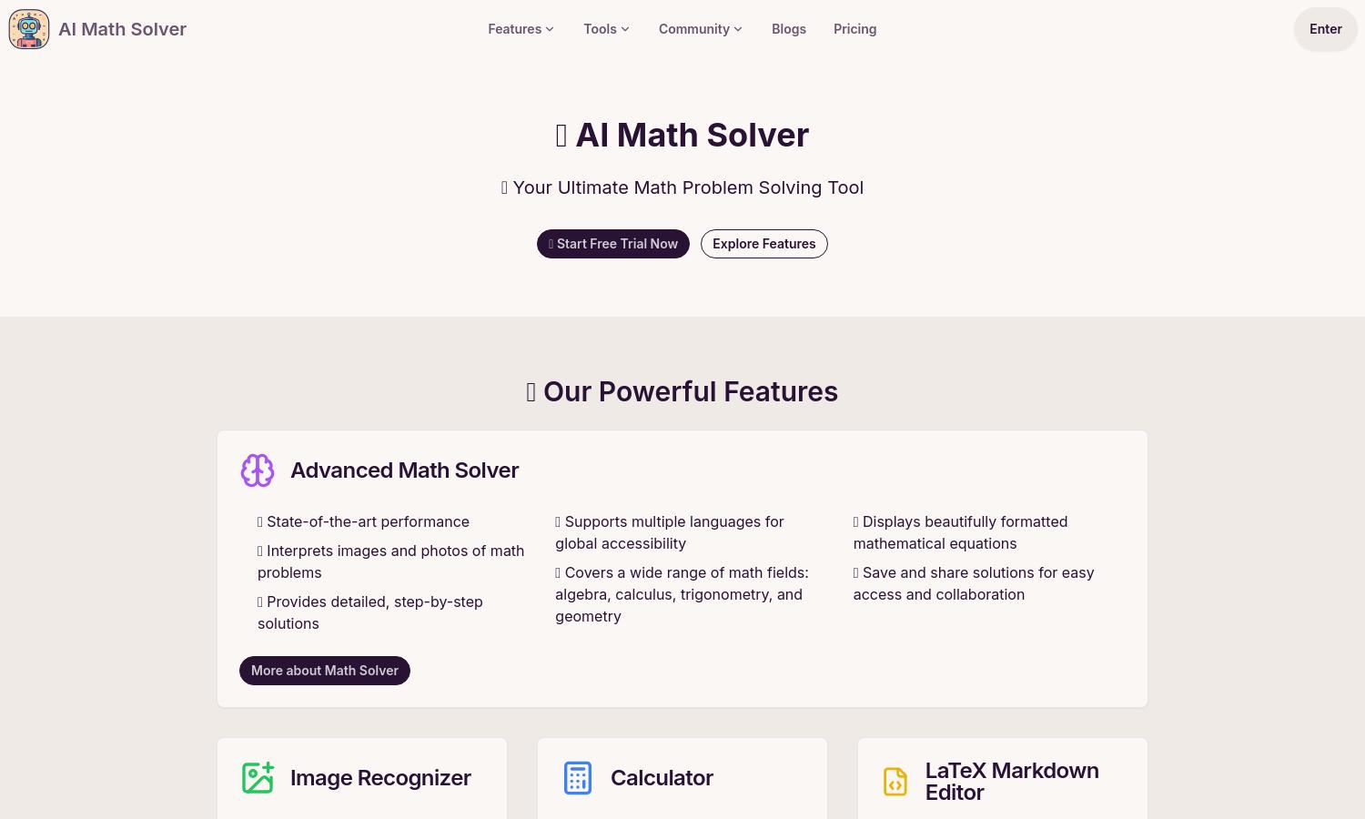 AI Math Solver Website