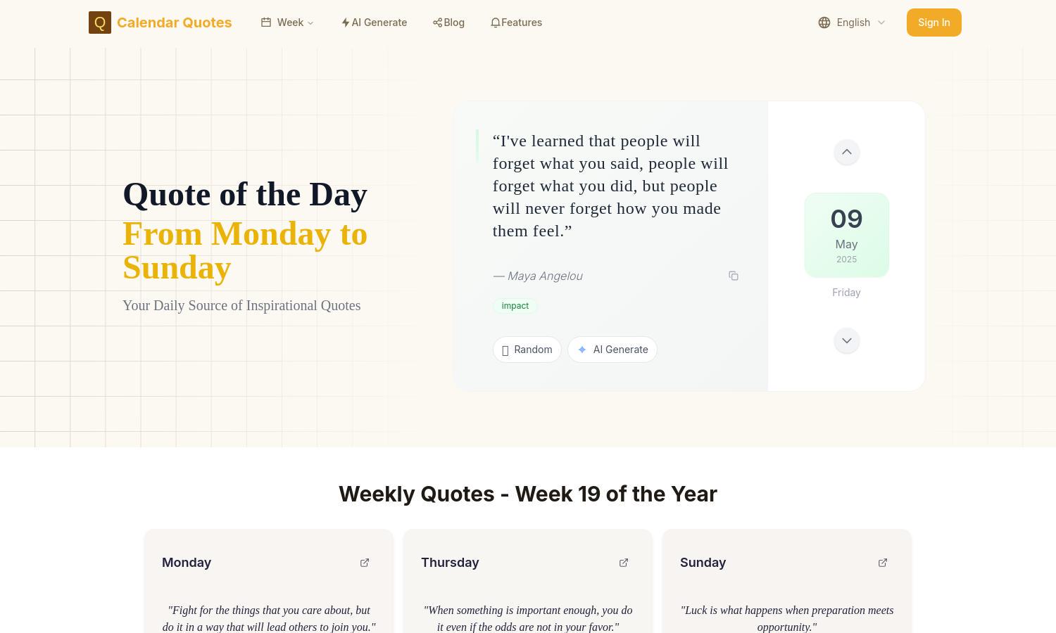 Calendar Quotes Website