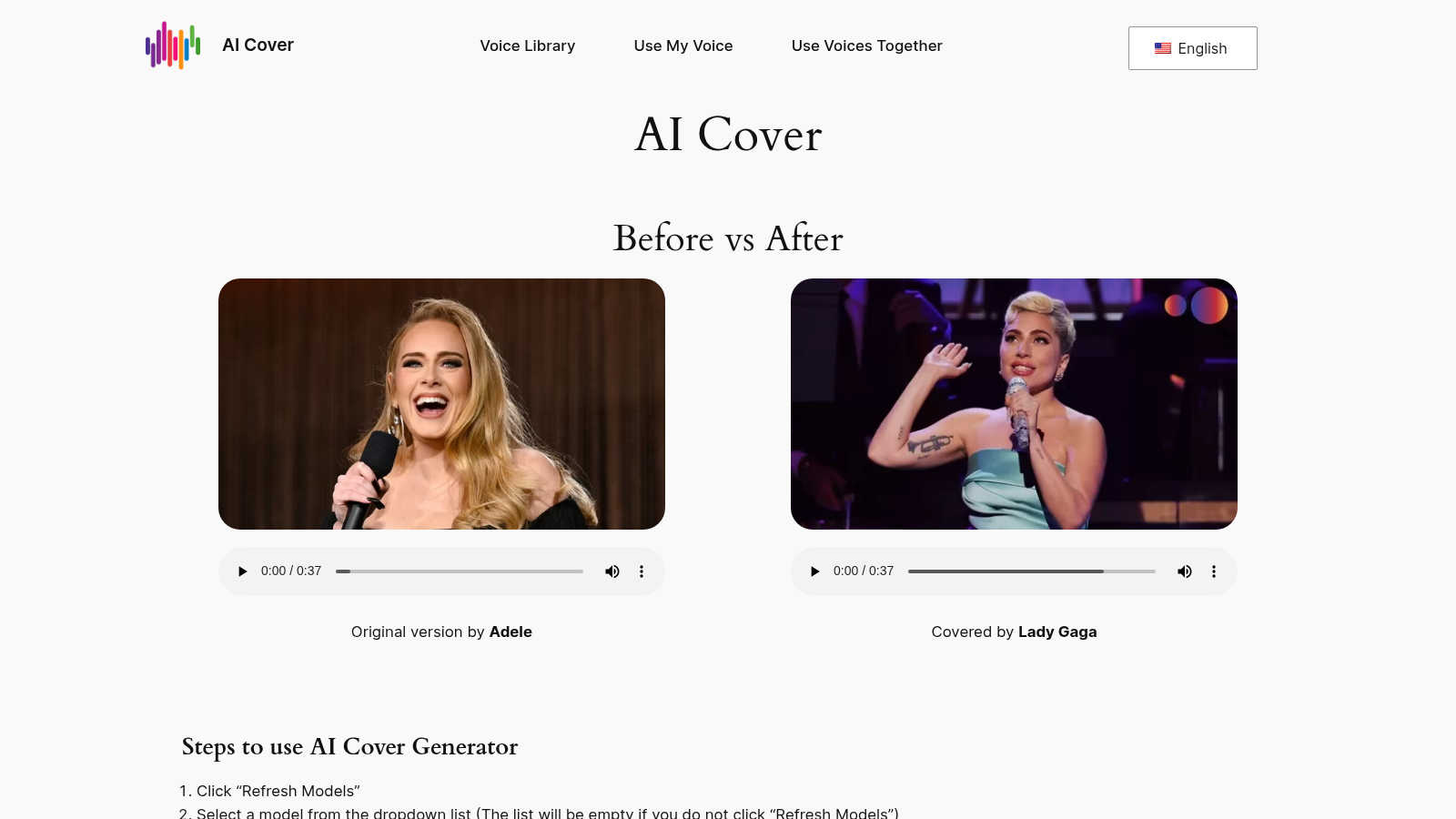 AI Cover Generator application interface and features