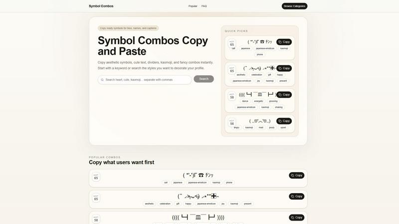 Symbol combos application interface and features