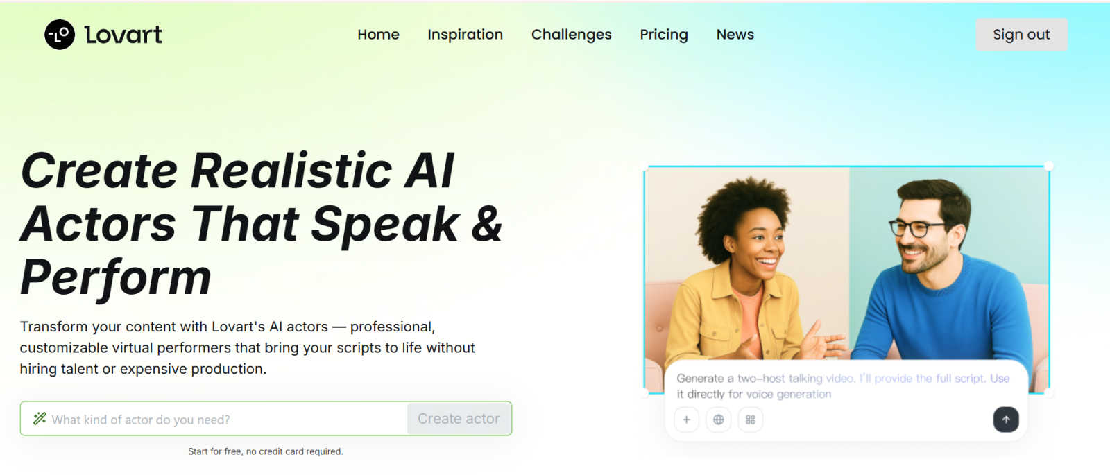 Lovart-Al Actor Generator application interface and features
