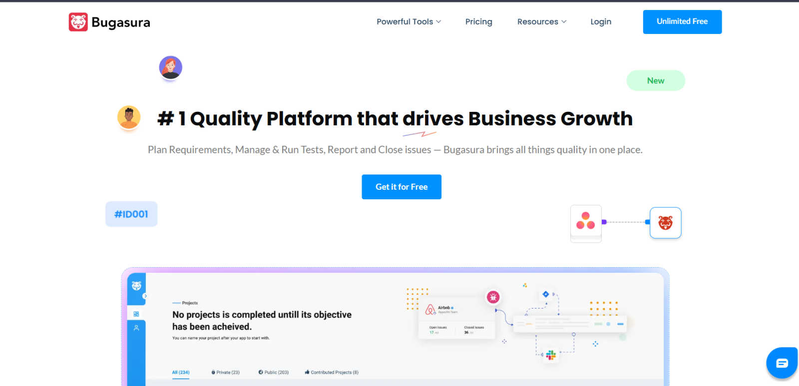 Bugasura application interface and features