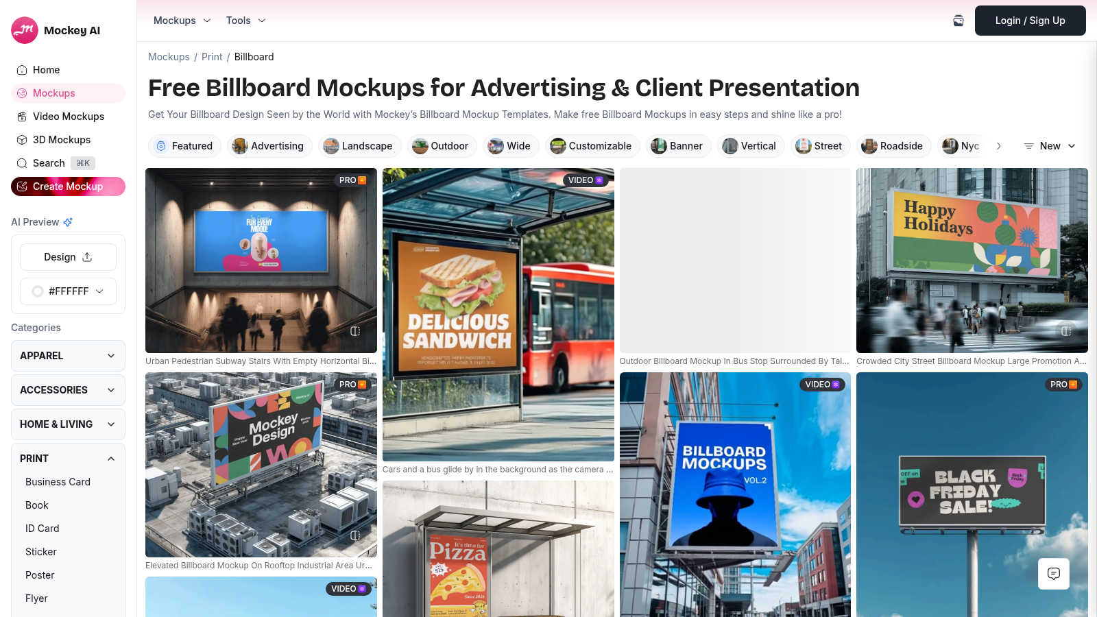 Premium Billboard Mockups for Advertising Professionals | Mockey application interface and features