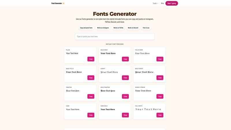 Font generator application interface and features