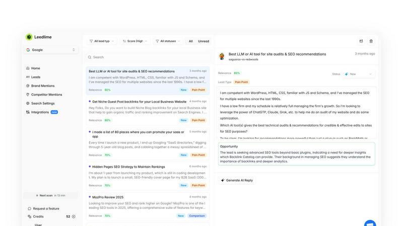 Leedlime application interface and features