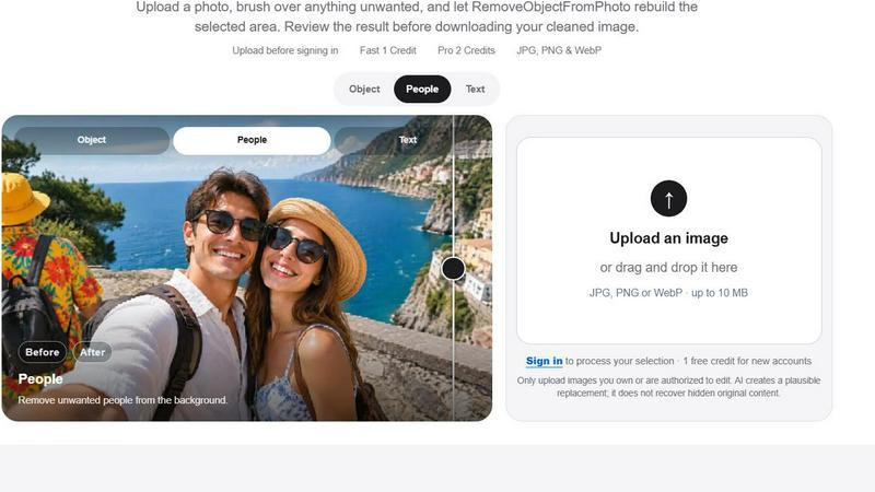 RemoveObjectFromPhoto application interface and features