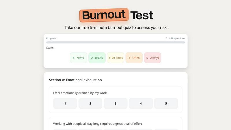TripleTen Burnout Test application interface and features